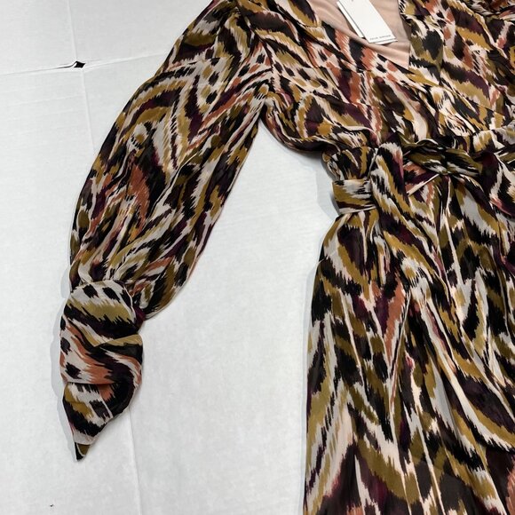 Julia Jordan Dress Womens 4 Multicolor Faux Wrap Chiffon Mini Puff Sleeve Modern - Picture 10 of 10